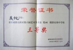 我校榮獲高新區第6屆藝術書法節比賽中學組三等獎